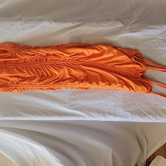 Ruched Racerback Orange Mini Dress - Picture 5 of 5